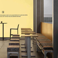 Ensemble de table et tabourets de café commercial pour bistrot, restaurant, café, avec structure en alliage d'aluminium, banc en mousse et plateau en contreplaqué