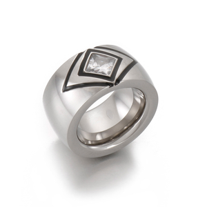 Trendy Geometric Angular Wide Band <b>Ring</b> Two Color Enamel Inlaid Square CZ <b>Stainless</b> <b>Steel</b> Hip Hop <b>Men</b> Finger <b>Ring</b> - Product Image 1