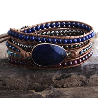 Grosir Fashion Gelang Manik-Manik Kustom Perhiasan Personalisasi Buatan Tangan Batu Permata Alami 4mm Kristal 5 Untai Gelang Lilit