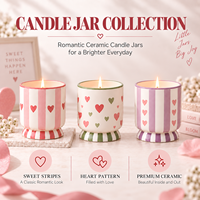Pot de bougie en céramique décoratif, parfum d'ambiance romantique, motif rayé en forme de cœur peint à la main, logo personnalisé, marque privée