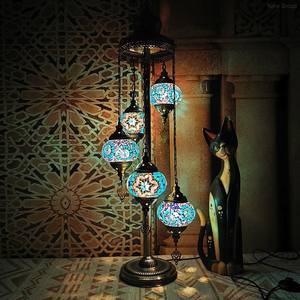 Decorative LED Night <b>Light</b> 5 Globes <b>Turkish</b> Mosaic Moroccan Retro Design Dimmable Multicolored Wrought Iron Glass Floor Lamp - Product Image 5