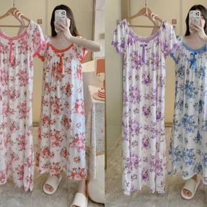 Peignoir <span class=keywords><strong>de</strong></span> <span class=keywords><strong>Nuit</strong></span> Maxi pour Femmes Grandes Tailles en Gros, Col Rond, Pyjama Africain Ample, Imprimé Floral, Lait, Tenue <span class=keywords><strong>de</strong></span> <span class=keywords><strong>Nuit</strong></span> pour la Maison - Product Image 2