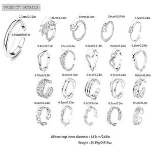 Juego de 20 Anillos de Dedo Ajustables para Mujer, Estilo Europeo Americano, Chapados <span class=keywords><strong>en</strong></span> Oro, Plata, Diseño Geométrico Simple, SKIITOW ZY25345 - Product Image 4