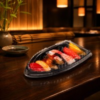 Vente en gros d'aliments pour sushi à emporter Desserts en plastique Gâteau Emballage alimentaire Plateau de bateau à sushi