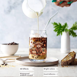 Autocollant UV DTF à thème d'automne chaleureux et confortable, motif citrouille, vente en gros, transfert UV DTF personnalisé par un designer, pour gobelet en verre de 16 oz - Product Image 4