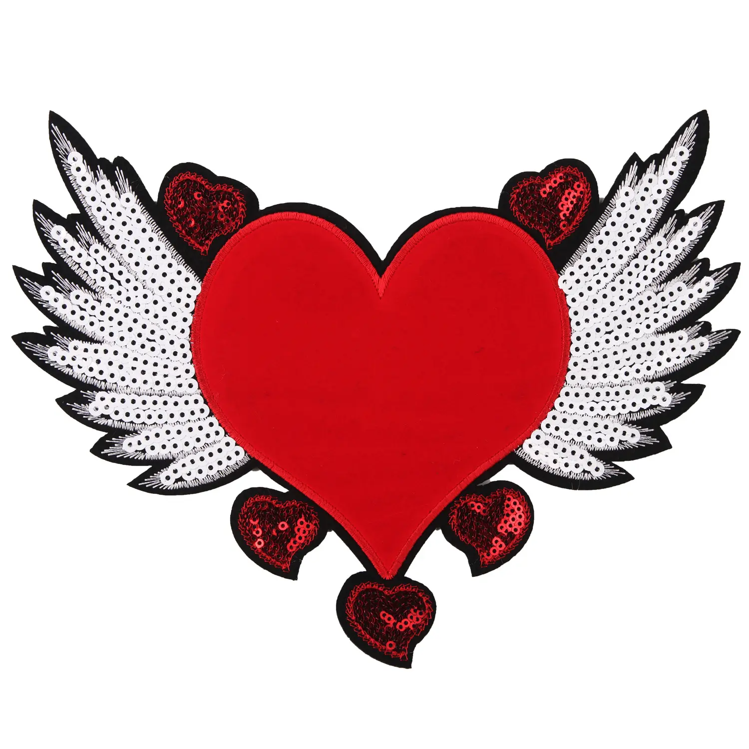 Best Quality Custom Fabric Badges Sequins Wings Red Heart Shaped Embroidered Big Assort Iron Custom Sequin Patches For Garments