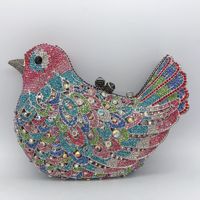 Pochette de soirée double face ornée de strass, motif oiseau et colombe, avec rabat et poignée souple, idéale pour les banquets de mariage