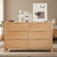 Commode minimaliste en chêne français à 6 tiroirs, en bois massif, meuble de rangement autoportant pour chambre à coucher, origine Uttar Pradesh