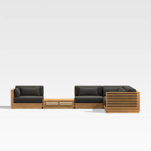 Sassanid กลางแจ้ง OEM ลานสวนชุด Batten 6 ชิ้นไม้สักรูปตัว L โซฟากลางแจ้งพร้อมโต๊ะกาแฟด้านข้าง - Product Image 3