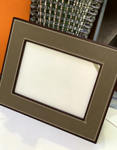 Elegant Taupe Leather <b>Picture</b> <b>Frame</b> With Solid <b>Wood</b> Stand For Home And Office - Product Image 4
