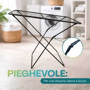 Séchoir à linge pliant en métal, longueur de séchage 18m, gain de place, sur pieds - Product Image 5