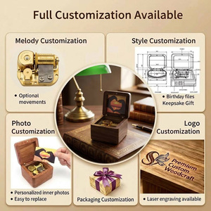 Mini Caja Musical de Madera de Nogal con Foto, 18 Notas, Mecanismo Sankyo, Imagen Interior Personalizada, Sonido Moderno de 18 Segundos, para Aniversario de Bodas - Product Image 2