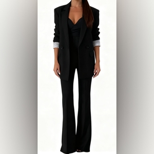 Costume décontracté pour femmes, col à revers, couleur unie, ensemble 2 pièces, tendance - Product Image 1