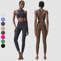 Ensemble de survêtements 2 pièces pour femmes-Top court et pantalon de yoga-Vêtements de yoga pour femmes-Été 2024-Vêtements actifs solides Gym Fitness Workout Sets