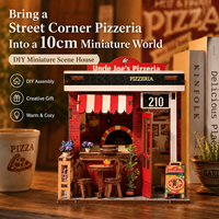Kit de maison miniature en bois 3D à assembler soi-même, modèle de pizzeria, diorama de rue, jouet artisanal, décoration pour la maison ou le bureau