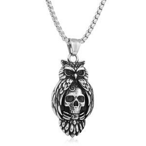 Collar de moda unisex de acero inoxidable con colgante de calavera de búho 19021 - Product Image 1