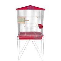 Cage à oiseaux de style toit avec support métallique, nid de reproduction, perchoirs en bois, mangeoires pour perroquets, élevage domestique d'oiseaux