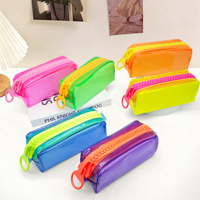 Trousse à crayons grande capacité avec fermeture éclair, sac cosmétique coloré et original, pochettes à crayons créatives en PVC avec grande fermeture éclair pour filles