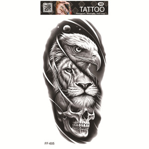 Autocollant de <span class=keywords><strong>tatouage</strong></span> temporaire réaliste imperméable noir et gris, motif <span class=keywords><strong>lion</strong></span>, aigle, crâne, faux <span class=keywords><strong>tatouage</strong></span> pour hommes, art corporel. - Product Image 5