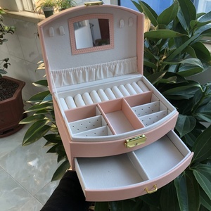 Custom Logo Modern Square Leather Jewelry Packaging Box with Velvet Lining Floor <b>Mirror</b> Drawstring Closure ISO9001 Certified - Product Image 4