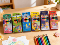 Stock disponible, plusieurs paquets envoyés aléatoirement, crayons de couleur en plastique EN71 de 3,5 pouces, 6 couleurs, non toxiques, crayons à dessin pour enfants, école