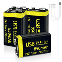 Batería Recargable USB-C de 850mAh y 9V, 9.0V Constantes, Más de 1000 Ciclos, Carga Rápida en 3H, UN38.3, OEM MOQ 100, para Pedal de Guitarra