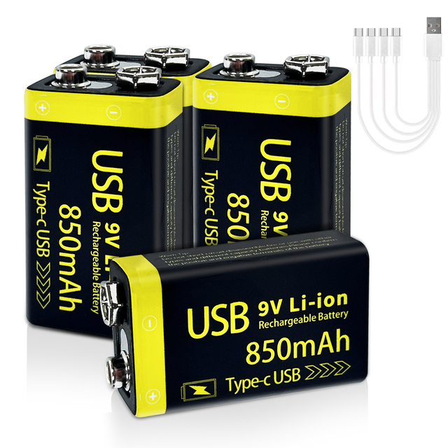 850mAh 9V USB-C Rechargeable Battery, Constant 9.0V, 1000+ Cycles, 3H Fast Charge, UN38.3, OEM MOQ 100, for Guitar Pedal