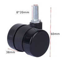 Roulettes pivotantes à 360 degrés en plastique noir durable de 38 mm, sans frein, avec vis de fixation M8x20 mm, garantie 3 ans pour mobilier de bureau