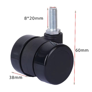 38mm Black Durable <b>Plastic</b> 360 Degree Swivel No Brake Screw Stem Casters M8x20mm Thread 3 Year Warranty For Office Furniture - Product Image 3