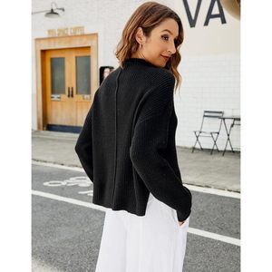Pull en maille à col montant pour femme, à manches longues, avec poche, décontracté, anti-boulochage, pour l'automne - Product Image 3
