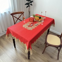 Nappe de table de thé de mariage rouge festive, chemin de table décoratif pour chambre de jeunes mariés, housse de table en polyester pour une ambiance festive