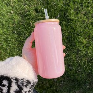 Vaso de vidrio sublimable de 20 oz con brillo azul, rosa, plateado, morado y blanco, con tapas y pajitas - Product Image 2