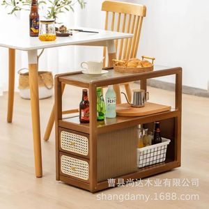 Wooden storage rack, Japanese style, for home use, <b>sofa</b> side shelf, desktop storage rack, small side cabinet for living room. - Product Image 1