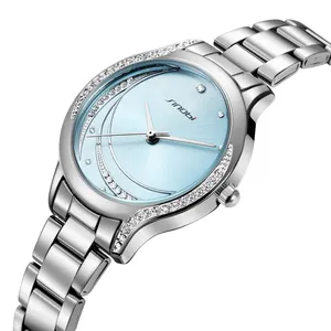 Shengke Timeless Elegance Silver Round Ladies' Diamond Watches Waterproof With Stainless Steel Strap Watch Wholesale