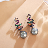Mode perle bijoux Multi couleur CZ Zircon longue goutte boucle d'oreille pour les femmes mariée robe de mariée fête noir pistolet plaqué accessoires