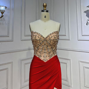 Abito da Sera Rosso Senza Spalline a Sirena con Perline Serene Hill LA71731, Vestito Sexy con Spacco per Passerella - Product Image 4