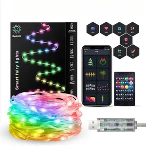 Luzes de corda de couro mágico com faixa inteligente RGB, aplicativo para decoração de árvore de Natal, ponto de controle para férias ao ar livre