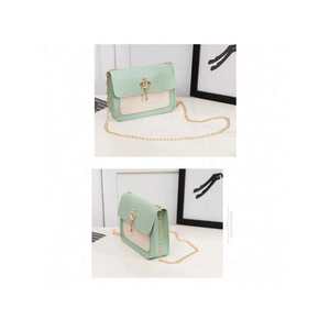 Sac bandoulière carré pour femme en PU avec bordure contrastante, fermeture magnétique, taille moyenne, chaîne dorée - Product Image 2