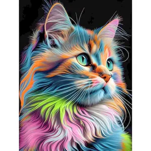 ภาพโมเสคเพชรงานฝีมือแบบเจาะเต็มภาพสัตว์แมวสีสันสดใส5D ภาพวาดติดเพชรแบบ DIY สำหรับตกแต่งบ้าน