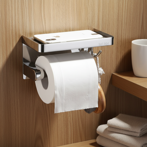 Porte-papier toilette mural moderne avec étagère, en acier inoxydable 304, accessoire de salle de bain rectangulaire - Product Image 2