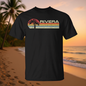 T-shirt Rivera Vintage Sunset with Palm Trees, style années 80 et 90, vêtements promotionnels élégants - Product Image 2