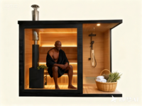 Sauna et douche combinés modernes en bois massif de pruche électrique, pour intérieur/extérieur, avec panneau de commande informatisé, alimentation par prise, idéal pour appartement
