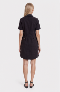 Hanruisi Classy Robe <span class=keywords><strong>chemise</strong></span> noire pour <span class=keywords><strong>femme</strong></span> Col polo Manches courtes avec détail de poche Tenue de bureau élégante et décontractée - Product Image 3