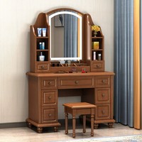 Nouvelle coiffeuse contemporaine en bois massif avec miroir éclairé, écologique et durable, bureau de maquillage avec rangement pour chambre à coucher