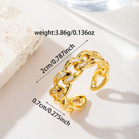 Bague Manchette Chaîne Cubaine Dorée et Argentée Scintillante Tendance avec Pierres Baguette sur Chaque Maillon, Dessus Plat Éblouissant, Bijou Femme, Idéal Cadeau