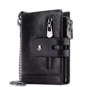 RFID 100% hakiki deri erkek cüzdanlar Zip para cebi ile özel logo erkek cüzdan ve kart tutucu cüzdan deri erkek