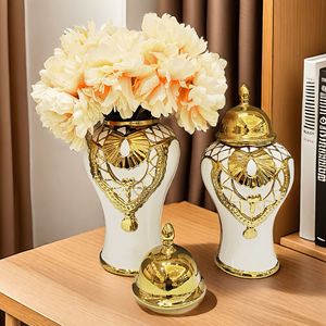 <span class=keywords><strong>Vase</strong></span> en céramique artisanal plaqué or moderne de luxe, pot de rangement décoratif pour table, pots à fleurs en porcelaine pour la maison et le salon - Product Image 6