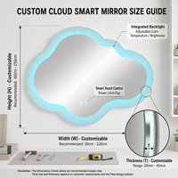 Kingstin cermin kamar mandi LED cerdas Cloud, lampu 3 warna dapat diredupkan, kontrol sentuh anti-kabut, cermin rias estetika bingkai akrilik