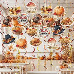 Décorations de fête suspendues en spirale pour Thanksgiving, thème automne, citrouille, feuille d'érable, <span class=keywords><strong>dinde</strong></span>, fournitures de fête, orange, marron, rouge - Product Image 4