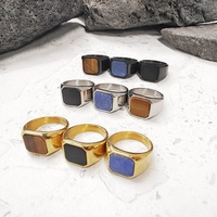 COOL VAF Bague Chevalière en Pierre Naturelle Lapis Lazuli, Œil de Tigre, Onyx Noir, Or 18K/Argent/Noir, Obsidienne